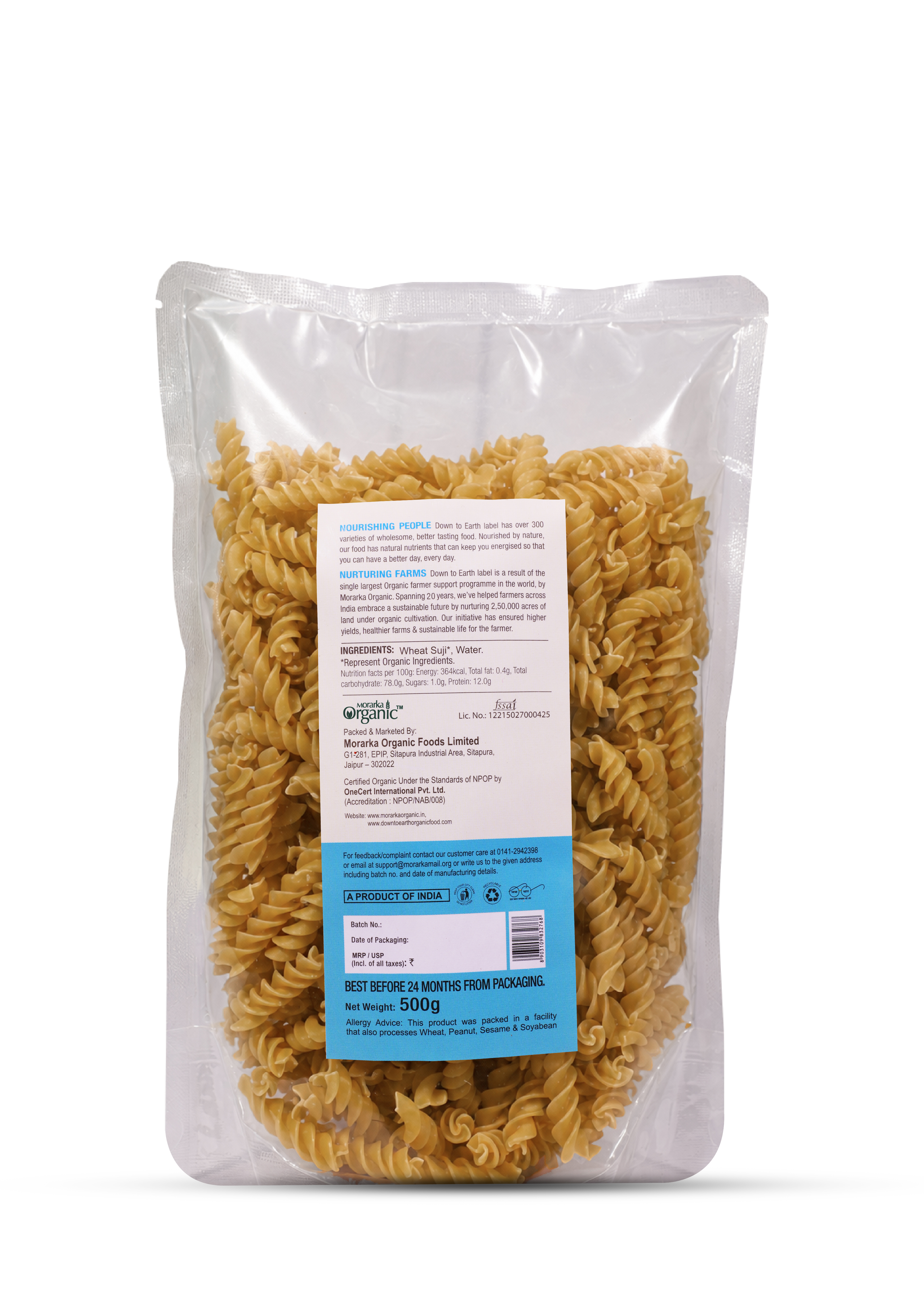 Organic Fusilli Wheat Pasta